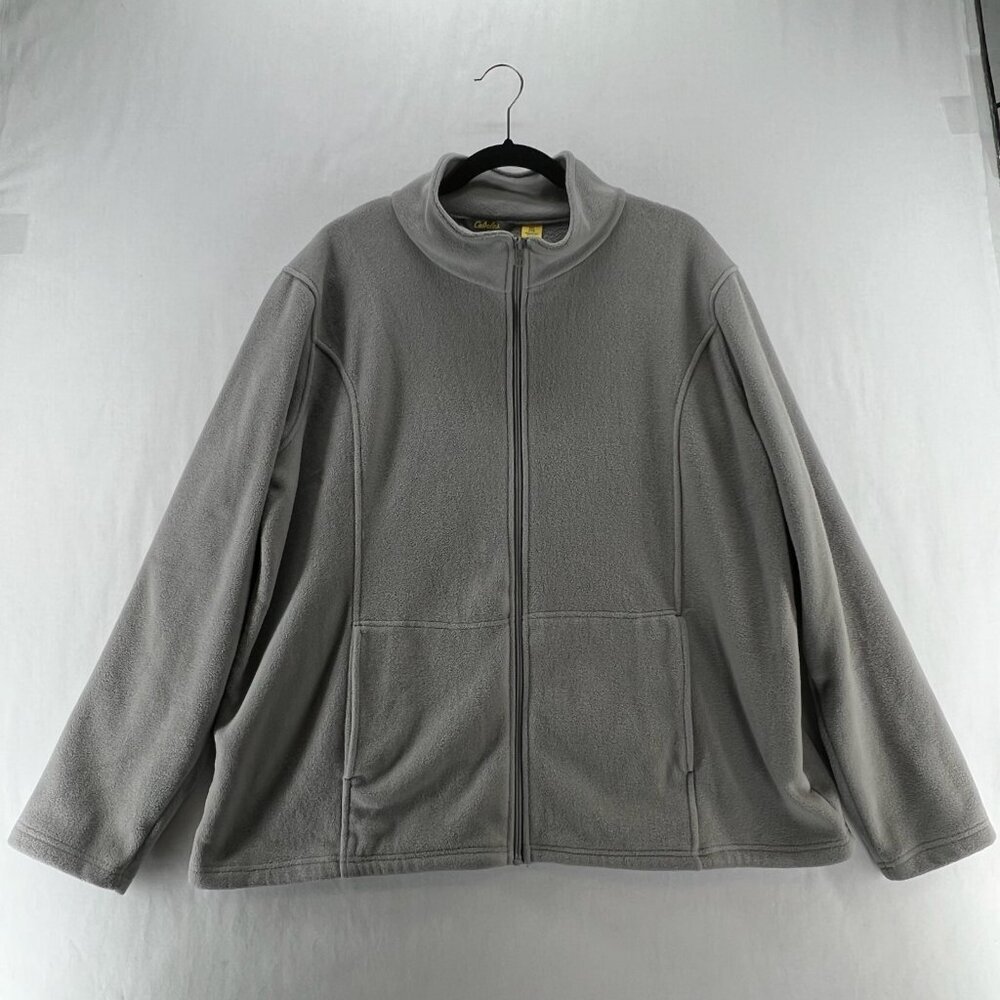 Cabelas Fleece Full Zip Jacket Men 2XL Mock Neck Adjustable Drawcord Pocket Gray